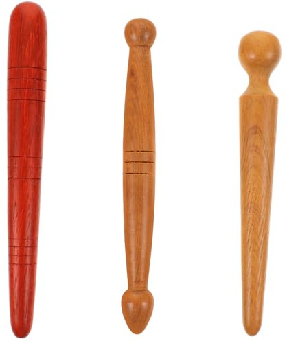 Holzmassagestäbe 3 Stück, Massage und Druckstäbe | Glatte Oberfläche mit Runden Kanten, Spitze Seite für Präzise Anwendung, Handlicher 3stücke-satz