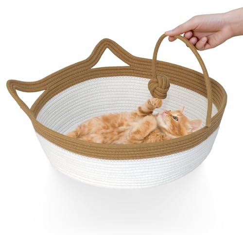 Cat Basket Bed, Cotton Rope Instinct Basket for Cats, Handwoven Cat Beds
