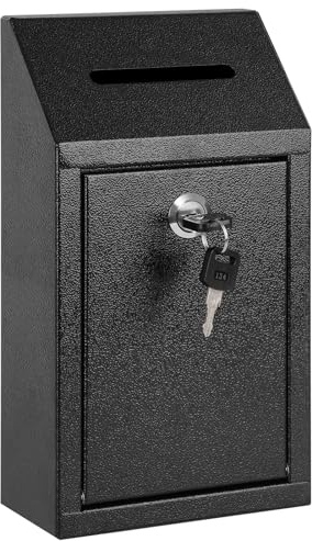 KYODOLED Money Drop Box with Lock & Slot, Metal Cash Collection & Suggestion Box for Farm Stand Sales, Office or Home Wall Mount Use, 10.24x5.7x2.95 Inch, Black