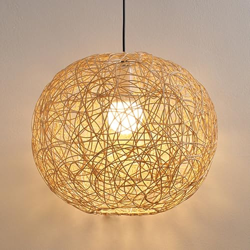 LIGKIN Pendelleuchte aus Rattan Hängeleuchte Boho Kronleuchter Rattan HängelampeVintage E27 Deckenlampe für Schlafzimmer Esszimmer Küche, 30cm