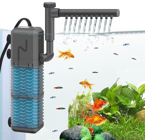 Padwa Lifestyle Filter Aquarium,Einstellbare 800L/H Aquarium Filterpumpe,9W Silent Aquarium Innenfilter,Aquarium Filter mit Sprühstab,Kann für kleine Aquarien bis zu 250L Verwendet Werden