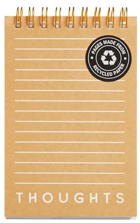 Miquelrius - Blocco note, Mini blocco con copertina in cartone stampato, 80 fogli a righe da 70 g/m², Mini taccuino con carta riciclata bianca, doppio blocco a spirale, bella cancelleria, senape