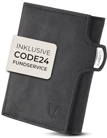 MAGATI Slim Wallet Il Santo (Schwarz Vintage) – Kartenetui aus echtem Leder mit RFID-Schutz – Geldbeutel mit 7 Kartenfächern, Scheinfach und Münzfach – 1 Jahr Fundservice inklusive