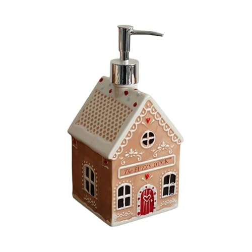 JBTBIHIG Handseifenspender Weihnachten Lebkuchenhaus Seifenspender Lotionspumpe, 530 ml, nachfüllbare Handlotion-Flasche, Keramik-Badezubehör für Weihnachten, Badezimmer, Dekoration
