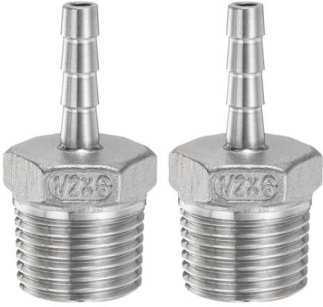 sourcing map 2pcs Stainless Steel Hose Barb Fitting 0.2 (6mm) Barbed x g 1/2 Male Pipe Fitting Air Hose Barb Fittings Coupler Thread Connector Adapter for Water Fuel