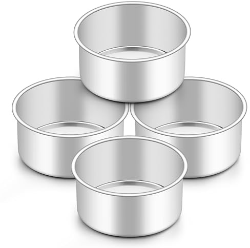 Onader Juego de 4 mini moldes redondos de acero inoxidable para tartas de 4 pulgadas para cumpleaños, boda, tamaño pequeño y 2 pulgadas de profundidad