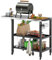Outsunny Carrello per grigliate a 3 livelli Carrello di servizio per barbecue con ripiani su ruote Piano di lavoro in acciaio inox Lato pieghevole e maniglia Tavolo per forno da pizza per giardino