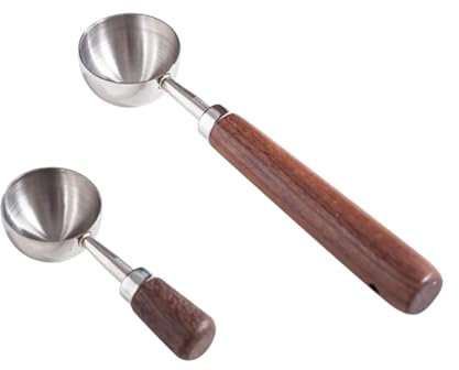 JIHUOO 2 Pcs 30ml Vintage Coffee Measuring Spoon Stainless Steel Coffee Bean Scoop Loose Leaf Tea Scoops Ground Coffee Measure Scooper Long Short Handle Metal Measuring Spoons Tablespoon