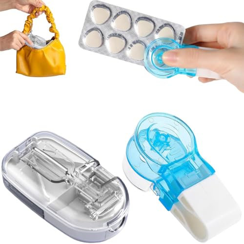 Tablettenteiler, Mehrfachpillen Pill Cutter, für Kleine und Große Tabletten,Tablettenschneider mit Aufbewahrungsfach, für Reise, täglichen Gebrauch, mit Tablettenausdrücker