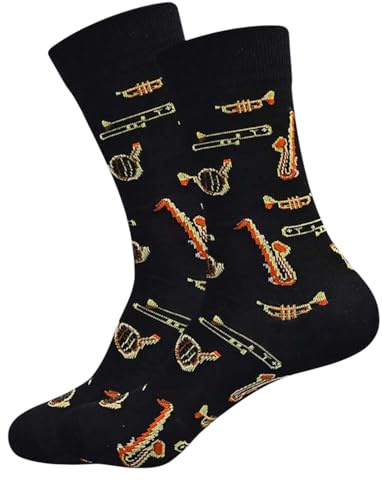 Brass Band Socken Orchester Geschenk Trompete Geschenk Saxophon Französisches Horn Posaune Geschenk Musik Socken Musiklehrer Geschenk Größe 38-42, Schwarz , 5-8