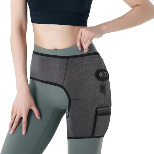 Cordless Hip Heating Pad for Hip/Sciatica Pain Relief, Electric Hip Heat Pad for Women Men, Portable Heated Hip Support Wrap, 3 Temp Adjustable, Vibration Massage, 5000mAh Power Bank | Left/right hip support with 5000mAh power bank for women and men, soft SBR heated wrap for home, office or travel