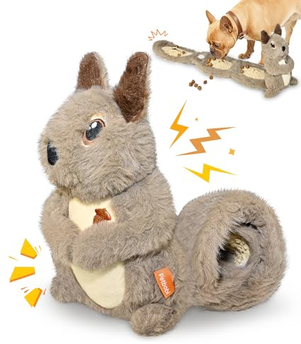 Petbobi Squeaky Dog Toy – Interactive Plush Squirrel Enrichment Toy with Treat-Hiding Pockets & Slow Feeder Puzzle for Small & Medium Dogs | Keeps Dogs Busy, Relieves Boredom & Anxiety