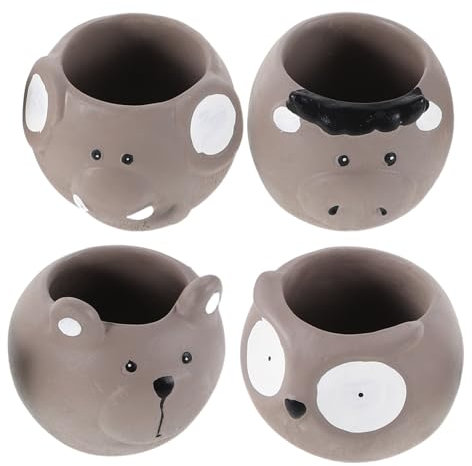 HOMOCONO 4 Piezas Macetas de Forma de Animales Kawaii para Decoración de Oficina Hogar y Jardín para Suculentas y Cactus Resistente y