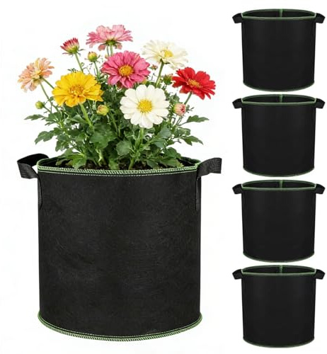 5 Pack Fabric Grow Bags Set, Heavy Duty Thickened NonWoven Planters Pots with Handles, Garden Plant Bags for Potatoes, Carrots, Tomatoes and Other Vegetables, for Indoor & Outdoor (3 Gallon/ 12L)