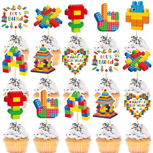 16Stk Block Kuchen Dekoration, Block Thema Geburtstag Party, Cupcake Dekoration, Kinder Party Zubehör, Junge Mädchen Glückstag Dekoration, Dessert Dekoration