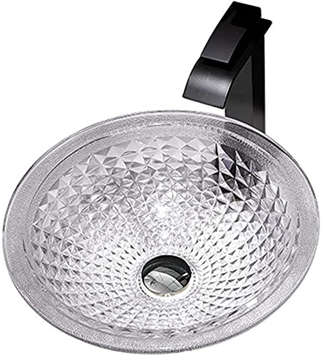 AYCDL Modern Countertop Basin, Washbasin Translucent Tempered Glass with Pop Up Sink Waste Bathroom Sink Bowl, for Bath Remodel,Round