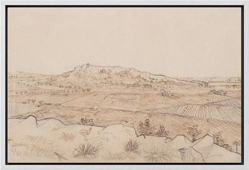 MUDECOR Framed Canvas Print Wall Art Expansive Farmland View Pencil Landscape Sketch with Rolling Hills and Fields Illustrations Modern Art Relax/Calm for Living Room, Bedroom, Office - 16x24 WHITE