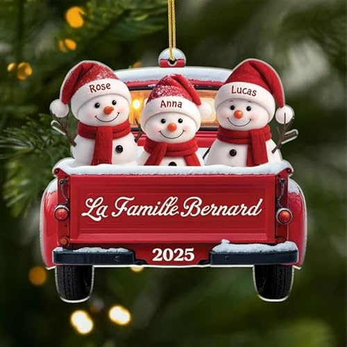 Cadeau Plus Ornement Personnalisé - La Famille - Ornement Noël en Acrylique, Décoration de Noël pour Famille, Boules de Noel personnalisées, Déco de noël avec prénom (modèle #1)