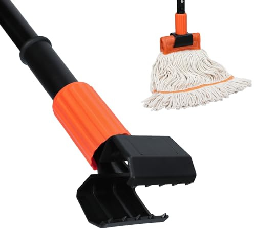 KalTell (1PK) Commercial Mop Handle Heavy Duty with Jaw Clamp Industrial Steel Mop Stick with 58” Long Handle Wet Mop Handle Gripper-Savety Orange