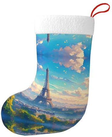 Winhga Ölgemälde Paris Eiffelturm Drucke, doppelseitig bedruckte Weihnachtssocken für große Kapazität, Urlaub, Party, Innendekorationen