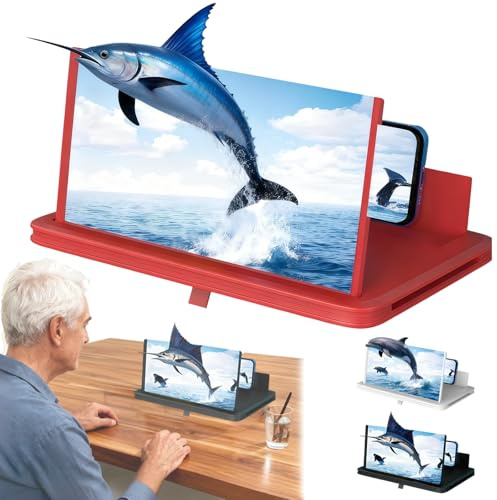 2026 New 3D Curved Screen Magnifier for Smartphones, 3D HD Phone Screen Amplifier & Projector, Foldable Phone Stand with Movie Screen Amplifier for Travel, Compatible iPhone for Elderly (Red, 10in)
