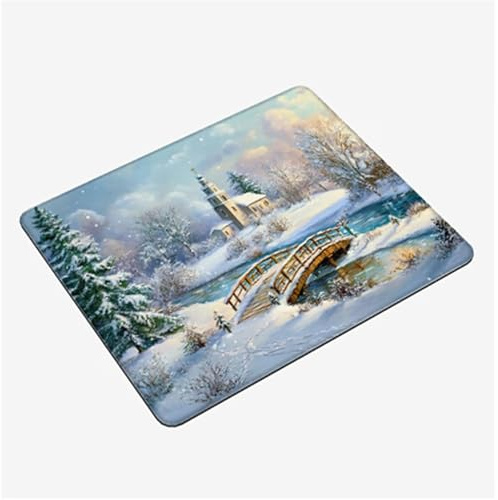 Alfombrilla Ratón Blanco Mini Mousepad 40x30cm, Invierno Alfombrilla Gaming, Tapete Escritorio con Bordes Cosidos, Protector Escritorio con Base Goma Antideslizante Oficina Accesorios Gaming S0-90
