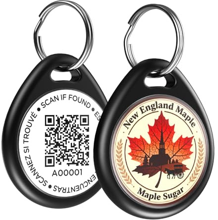 ilFindYou Hundemarken, personalisierbar für Haustiere, Ahornblatt-Muster, QR-Code, Hunde-Namensschilder für Haustierhalsband, Online-Profil, Scan-Standortwarnungen, (schwarzer Ahorn)