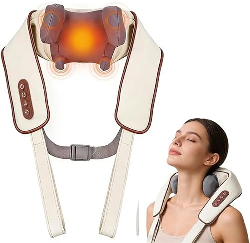 Masajeador de Cuello 6D, Inalámbrico de Hombros y Cuello con Masaje de Amasado Profundo, 2 Niveles de Calor & Funda Lavable, Regalos Originales para Mujer, Hombre, Mamá, Papá