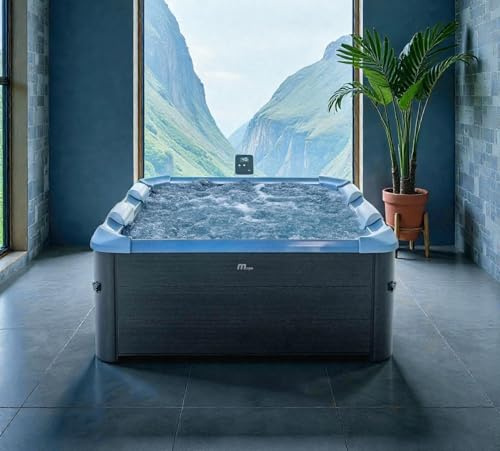 MSpa Whirlpool Oslo Sapphire | Feste Außenwand | LED, WiFi, App-Steuerung inklusive | 6 Personen XXL | 160x160x65 cm | Neustes Modell | 120 Massagedüsen | Ganzjährig - Winterfest | Indoor Outdoor Pool