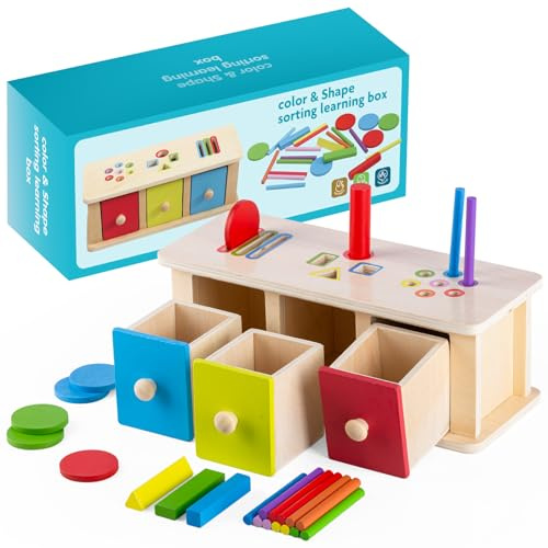 Montessori Spielzeug ab 1 Jahr Mädchen Jungen, Holzspielzeug ab 1 Jahr, Motorik Spielzeug & Steckspiel für Kinder, Sensorik Spielzeug 2 Jahre, Sortierspiel ab 1 2 3 Jahre, Kindertag & Geburtstag