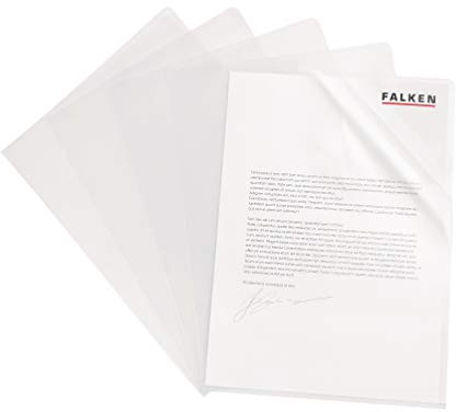 Falken 100er Pack Klarsichthüllen Standard DIN A4 transparent genarbt farblos oben und seitlich offen Kunststoff Aktenhülle Plastikhülle Klarsichthülle für Büro und die mobile Organisation