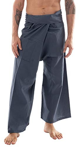 CandyHusky Thai Fisherman Pants - Lightweight Cotton Men Lounge Pants for Men, Yoga, Hippie, Pirate Pants Style Dark Grey