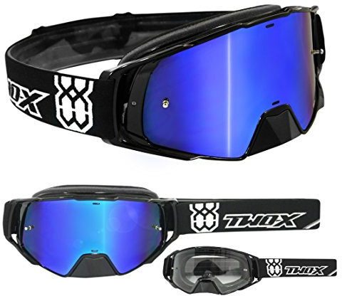 TWO-X Cross-Brille - Motocrossbrille mit Spiegelglas - Motorradbrille - Enduro & Downhill - Schutzbrille - Modell Rocket - Schwarz