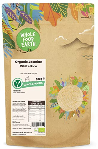 Wholefood Earth Organic Jasmine White Rice 500g Raw | GMO Free | Vegan | Source of Fibre | Certified Organic