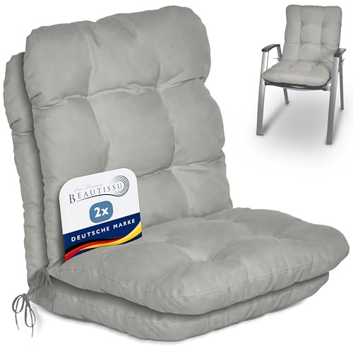 Beautissu 2er Set Niedriglehner Auflagen Stuhlauflage für Gartenstühle | 100x50x8cm Hell-Grau Sitzkissen Niederlehner Sitzauflagen Stuhlkissen Gartenpolster Kissen Flair NL