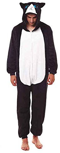 Vuxna Djur Hela Pyjamas Unisex (vuxen S till L) Kostym Svart Katt Enterizo Vuxen Carnival Parties【Storlek L】