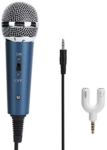 Kabelgebundenes Karaoke-Mikrofon mit U-förmigem Adapter, 3,5 mm | Kondensatormikrofon Computer Gesang PA-Lautsprecher Verstärker Mischpult Blau