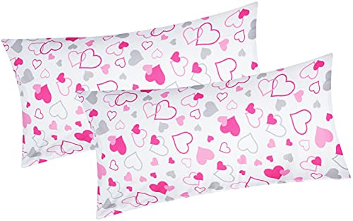 Renforcé Kissenbezug 2er Set 40x80cm Kleine und große Herzen (550/1-40x80) | 100% Baumwolle - Kopfkissen-Bezug, Kissenhülle, Dekokissenbezug, mit Reißverschluss