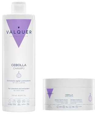 VALQUER Set de Cebolla | Champú y Mascarilla | 500 ml + 300 ml | Purifica y Regula el Pelo Graso | Anticaída y Antioxidante, Revitaliza Todo Tipo de Cabello | Proporciona Fuerza y Volumen