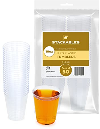 STACKABLES Crystal Clear Hard Plastic Cups 50-Pack 10oz - Lightweight, Reusable, Ideal for Parties, Weddings, Christmas - Premium Quality Party Tumblers