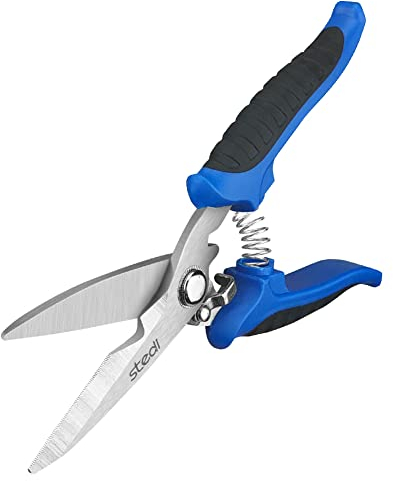 stedi Multipurpose Heavy Duty Scissors, High Carbon Stainless Steel Shears with Fine Serrated Blades Easy to Cut Cable Notches,Non-Slip Comfort Handle, Cuts Wire, Carton,for Household Pruning, Office
