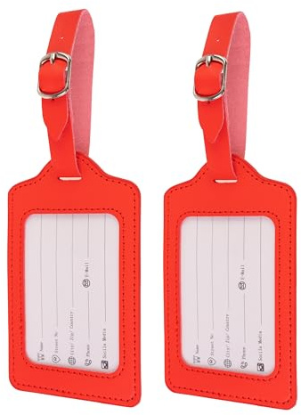 Kofferanhänger mit Adressschild, 2 Pack, in Rot, elegantes Kunstleder Schild, für Flugreise, Kreuzfahrt, Namensschild Koffer Anhänger, Luggage Bag Tag ID Card, Adressanhänger Reise Aufhänger Tasche