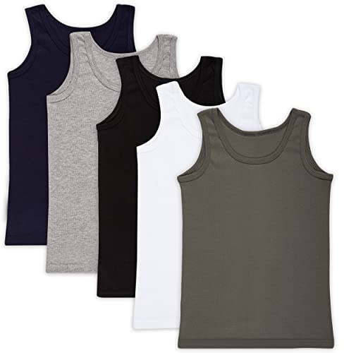LOREZA 5 Pack Jungen Unterhemden Feinripp 100% Baumwolle ohne Seitennaht Tank Top - Atmungsaktiv und Formstabil