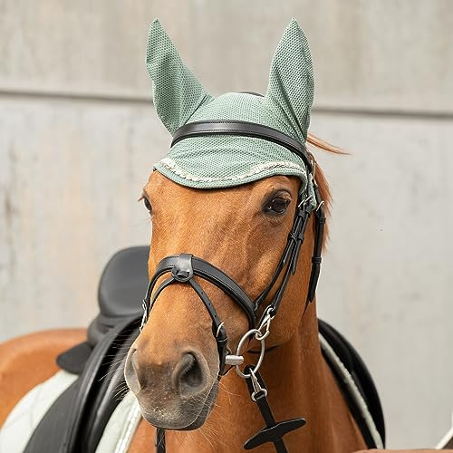 SUNRIDE Fliegenhaube “Wellington” - dämpft Umgebungsgeräusche, schützt vor Insekten, pflegeleicht - mit Strasssteinen (Cob, Olive)