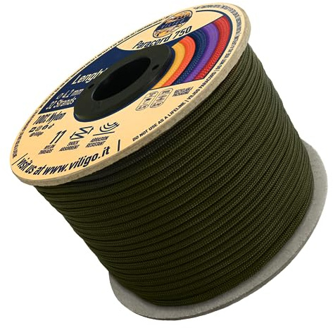 VILIGO Paracord 750 - Typ IV (4,2 mm Nylonfläta, 11 inre trådar - Perfekt för camping och utomhusaktiviteter, allround rep (15 m, olivolja)