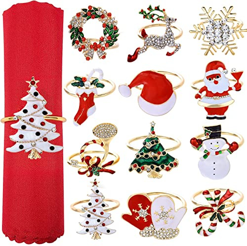12 Stücke Weihnachten Serviettenringe Weihnachtsbaum Serviettenringe Halter Set für Weihnachten Tisch Hochzeit Urlaub Abendessen