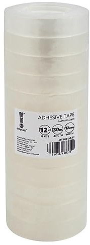 memobe Amex Lot de 12 rouleaux de ruban adhésif transparent multi-usages pour l'école, le bureau, le travail, résistant et durable avec adhésif acrylique multi-usages 12 mm x 30 m