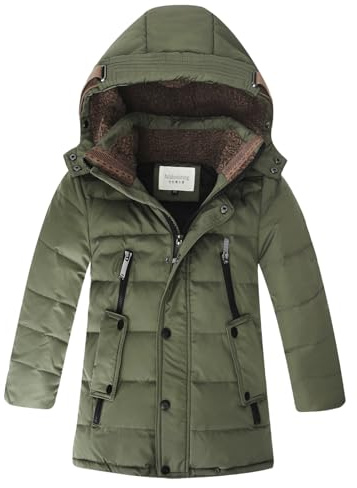 amropi Garçons Manteau d’Hiver Veste en Duvet à Capuche Chaud Parka Blouson Vert, 11-12 Ans