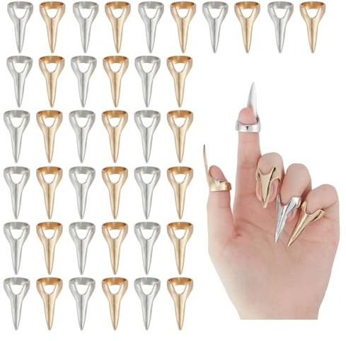 NICENEEDED 40 PCS Ensemble de Bagues à Griffes en Alliage, Bague Gothique pour Griffes D'Ongles, Costume D'Halloween, Bouts de Doigts Rétro Punk Rock, Accessoires de Décoration D'Ongles