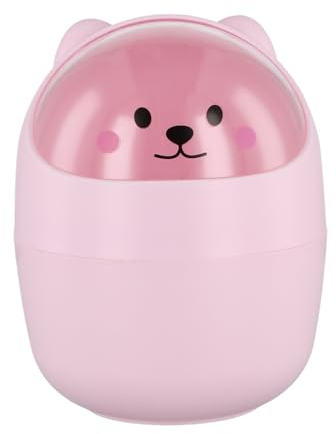 Catime Schreibtisch Mülleimer Niedlich, Süße Mini Kleiner Mülleimer Stifthalter mit Deckel, Tragbarer Abnehmbarer Tischabfalleimer, Kunststoff Abfallbehälter für Büro (Rosa)